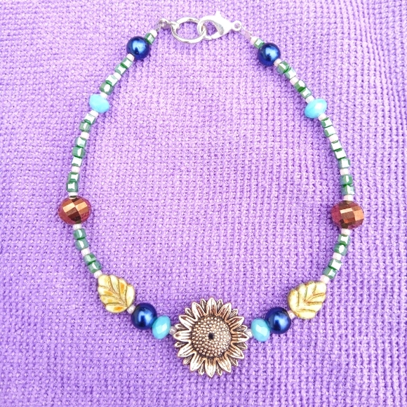 Jewelry - Rare 9&1/2 inch Handbeaded, Sunflower Anklet/Bracelet, Glass, Nickel Free
